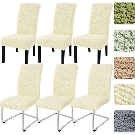 Lot de 6 housses de chaise extensibles en seersucker pour chaises de salle à manger basculantes, lavables et amovibles, protection universelles pour cuisine, banquet, mariage, fête, hôtel (1/5)