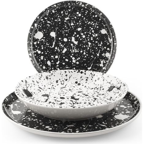 H&H, Servizio Tavola Noir, Set 18 Pezzi, Piatti con Design Schizzi Bianco e Nero, Stoneware, Lavabile in Lavastoviglie (1/2)