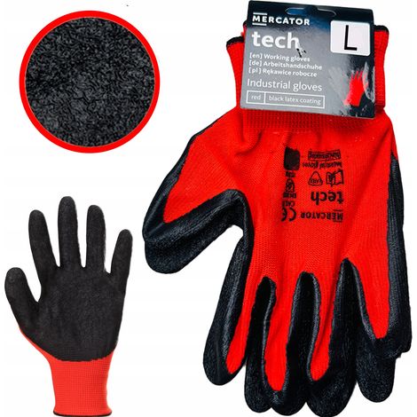 MERCATOR Tech Rot+Schwarze Latex-Arbeitshandschuhe - Größe L - 1 Paar