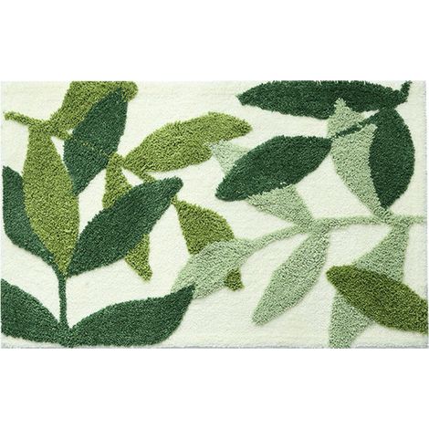 Tapis de Bain, Absorbant Antidérapant Doux et Agréable pour La Peau Tapis Salle de Bain Feuilles Vertes Motifs 45x65 cm (1/5)