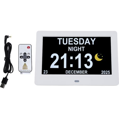 Calendrier numérique, horloge, grand écran 7 pouces, Date, heure, avec rappels, jour et nuit, télécommande à clé variable (1/5)