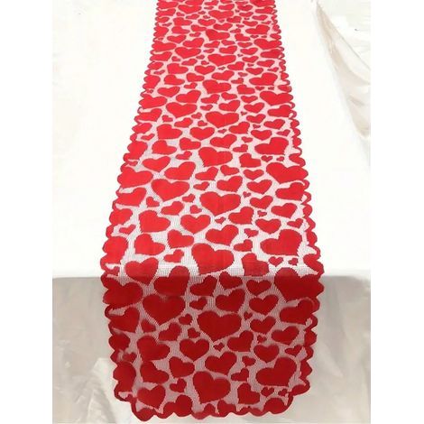 rote Tischdecke mit Herzmuster und Spitze zum Valentinstag, 183 cm lang, multifunktional: für Restaurants, Esszimmer, Hochzeiten, Feiertage (1/5)