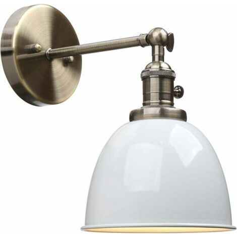 Metal Adjustable Sconce Light Fixture Iron Bowl Style Shade Wall Lamp Industrial Retro White Lighting (No Bulb) (1/4)