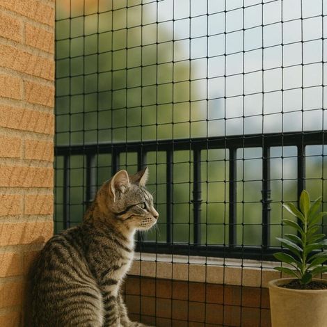 Clôture de balcon pour chat, filet antichute, clôture en maille nylon, trous de 2,5 cm, noir, avec accessoires, 8 m x 3 m (1/5)
