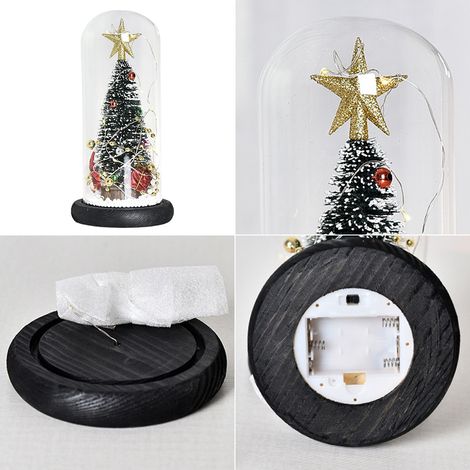 Weihnachtsbaumschmuck, Glaskugel, Zedernbaum, Fensterdekoration, Weihnachtsgeschenk, beleuchteter schwarzer Holzsockel, 9 x 22 mm (1/5)