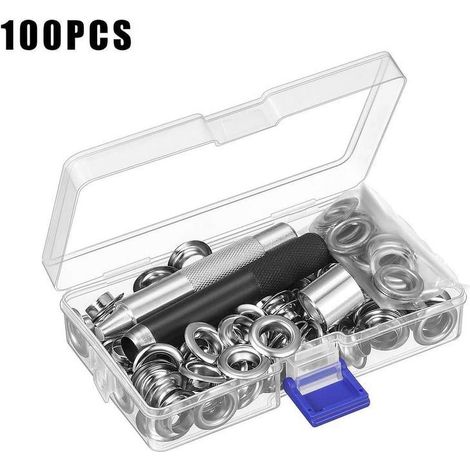 Kit De Rivets Métalliques - 100 Pièces Oeillets Et Anneaux - Pour Chaussures Artisanat Tentes Bâches Stores - Boîte De Rangement Incluse (1/5)
