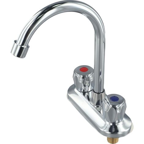 Robinet d'eau, laiton, argenté, 2 poignées, pour salle d'eau (1/5)