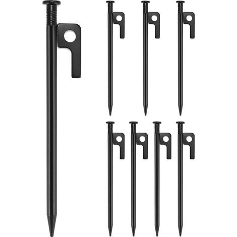 Lot de 8 Sardine pour Tente, piquets de Camping, 20 cm de Long, pour Sol Rocheux Dur, Plage, Prairie, Noir (1/5)