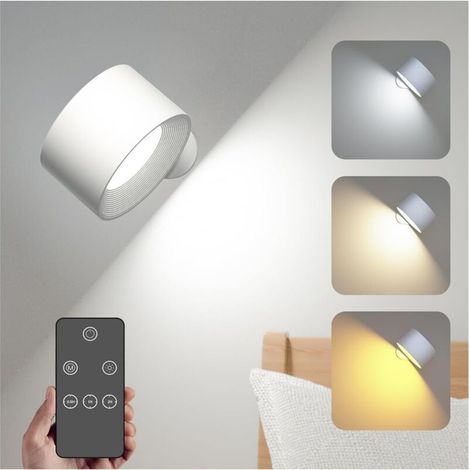 Aplique de pared para interiores, focos de pared, control remoto y táctil, 3 niveles de brillo, 3 modos de color, alta reproducción cromática Ra≥85, inalámbrico, batería recargable de alta capacidad [ (1/4)