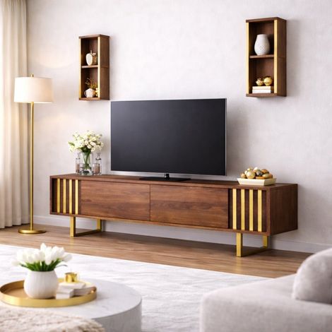 TV-Möbelset Gold Line Walnuss Schwarz Melamin 180x48x30 cm