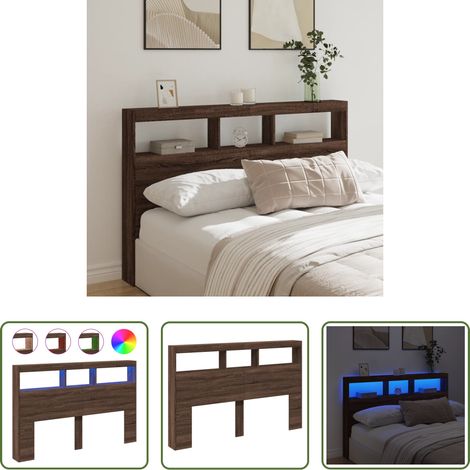 vidaXL Cabecero de cama con luz LED marrón roble 160x17x102 cm (1/5)