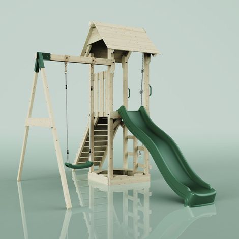 PolarPlay Spielturm Göteborg aus Holz in GrünKinderschaukel (1/5)