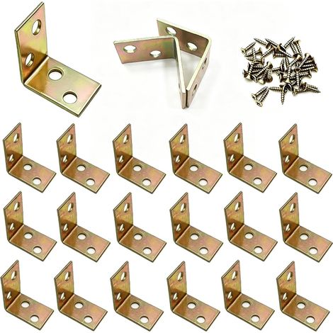 Lot de 20 connecteurs d'angle en métal à 90 degrés - En acier inoxydable avec vis - Équerre de fixation pour tables, fenêtres, chaises, meubles en bois (1/5)