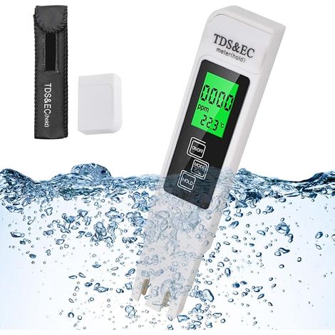 3 en 1 Testeur de l'eau, LCD Écran TDS EC Mètre Digital TDS Testeur, Température Mètre, Conductivité et Température Mesure de Pureté de l'eau Potable, pour Piscine, Eau Potable (1/5)