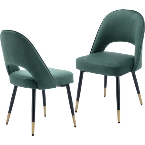 Wahson Velvet Dining Chairs Set of 2 - Modern Upholstered Kitchen Chairs with Comfortable Backrest for Living Room Restaurant Cafe, Green (1/5)