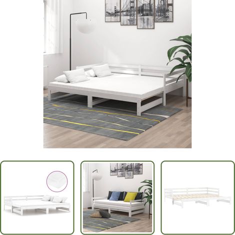vidaXL Ausziehbares Tagesbett - Ausziehbares Tagesbett 2x(90x200) cm Weiß Massivholz Kiefer (1/5)