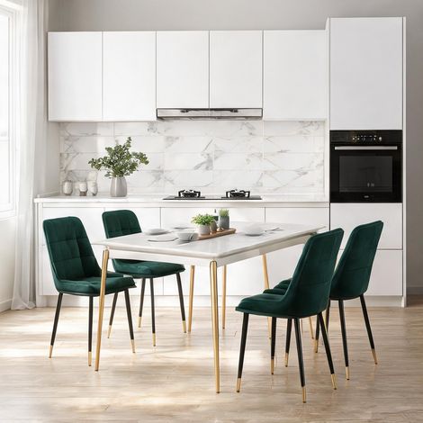 Ensemble repas 5 pièces table 140 x 80 cm et 4 chaises velours (1/5)