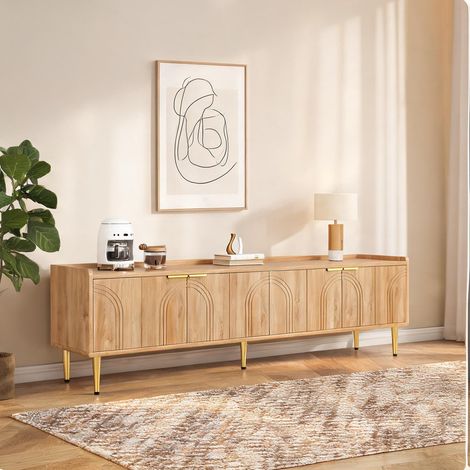 Meuble TV en MDF avec portes incurvées et finition naturelle 170 (1/5)