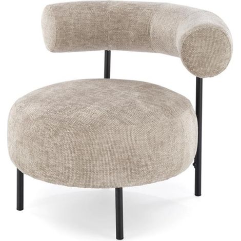 Chaise retro ronde en tissu beige Roby (1/5)