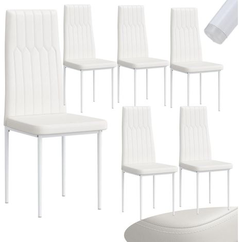 Esszimmerstühle 6er Set, Küchenstühle mit hoher Rückenlehne, Weiß, Kunstleder, bis 120 kg (1/5)