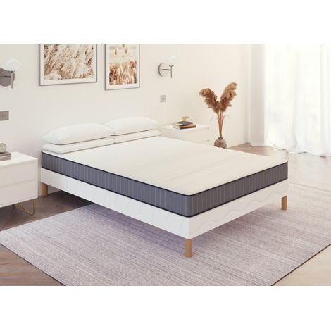 Deco In Paris – Ensemble 140x190 cm sommier tapissier et matelas en mousse 15 cm – Anti-acariens – Soutien ergonomique – Tissu élégant