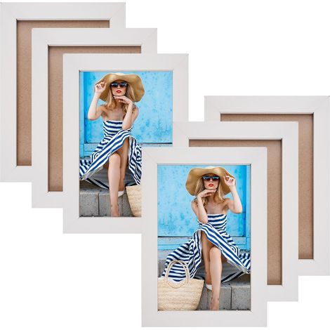 Lot de 6 Cadre Photo 10x15 cm, Cadre Photo Bois, Cadres Photos Blanc (1/5)