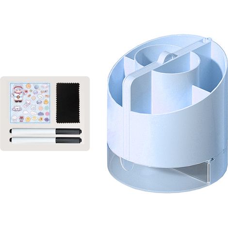 Organisateur de bureau 6 compartiments avec plateau, miroir intégré, calculatrice et tableau blanc effaçable pour notes et emploi du temps, rangement fournitures scolaires et artistiques, 2 feutres in (1/4)
