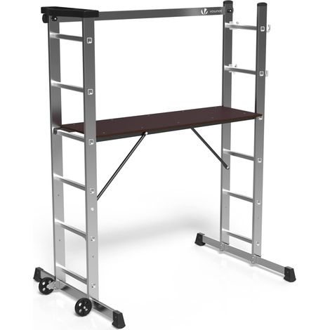 Vounot – Échafaudage roulant 3 en 1 – Aluminium – Hauteur ajustable max 270cm – Charge max 150kg – Plateforme de travail 120x40cm (1/5)