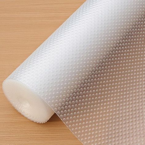 45500CM Tapis Fond de Tiroir Non-adhésif Antidérapant, Rouleau Protection pour Tiroir Cuisine, Protege Etagere Placard Frigo, EVA Plastique Film Protecteur pour Meuble (Transparent Point) (1/5)