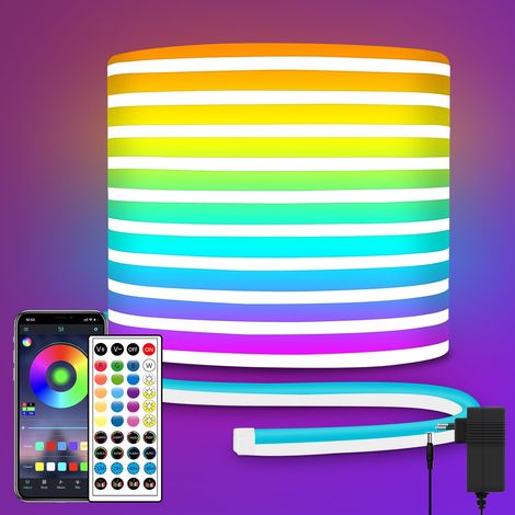 Ruban LED néon RGB 10 m, 24 V, IP65, avec télécommande et contrôle par application, flexible, éclairage décoratif pour chambre, balcon et extérieur (1/5)