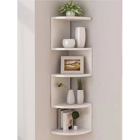 Etagere D'Angle Murale - 5 Niveaux - En PVC Blanc - Pour Cuisine Salle De Bain Salon Chambre Bureau - 1 Pièce (1/5)
