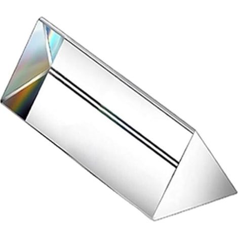 Prisme Triangulaire en Verre K9 100mm - Transparent pour Expériences Optiques, Réfraction Lumineuse et Spectre Arc-en-Ciel (1/4)