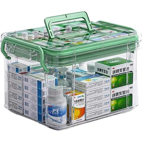 Boîte de rangement pour médicaments, boîte de rangement pour médicaments ménagers, boîte de premiers secours à double couche, portable à plusieurs grilles avec couvercle pour la maison(241713.5cm) (1/5)