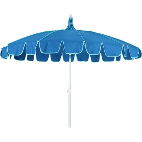 Parasol de jardin bleu avec bord vert d'eau, ø195 x 215 cm (1/4)