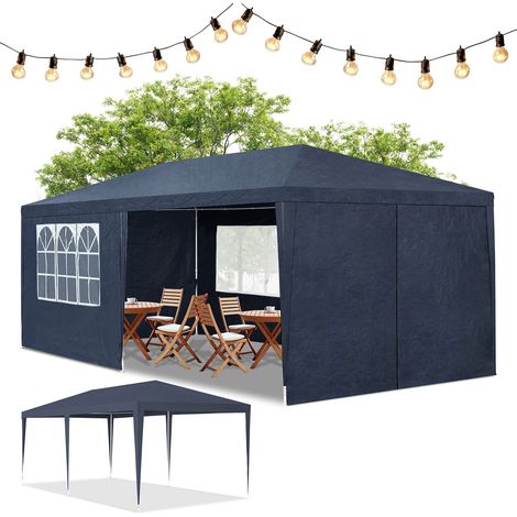 Juskys Partyzelt – Gartenpavillon mit Dach & Seitenwänden – Gartenzelt mit 18 m² Grundfläche – Sonnenschutz für Outdoor 3x6 m in Blau (1/5)