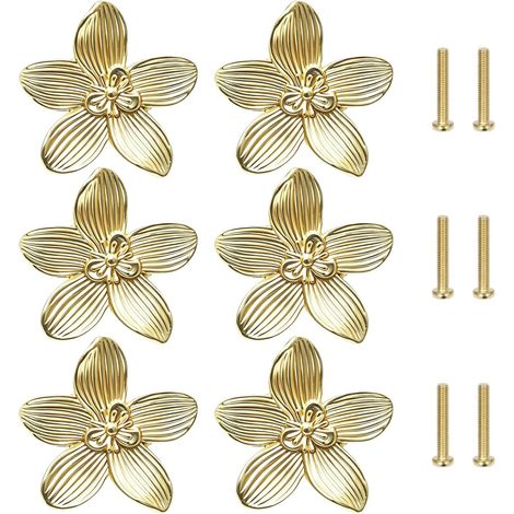 pomos dorados con forma de flor para armarios de cocina y tocadores, fabricados en aleación de zinc. (1/5)