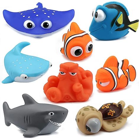 Baicccf Lot de 8 Jouets de Bain à Eau Multicolores Monde de Dory Nemo, Animaux Marins Flottants (Requin Pieuvre Poisson-Clown Tortue Poisson-Diable) pour Baignoire (1/5)