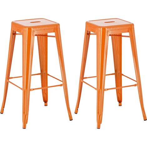 Set di 2 sgabelli da bar in metallo in stile industriale con poggiapiedi arancione TDB10120