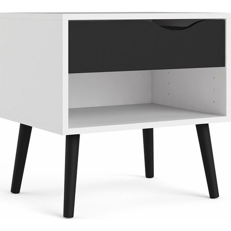 Napoli Table de chevet avec 1 tiroir et 1 tablette, blanc/noir mat. (1/5)