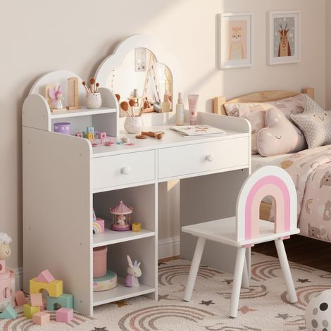 2 en 1 Coiffeuse pour Enfant avec Miroir, Coiffeuse Fille (1/5)