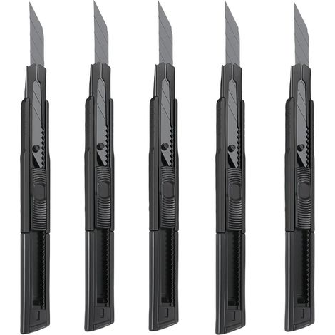Lot de 5 cutters 9mm, couteau utilitaire rétractable pour papier et carton
