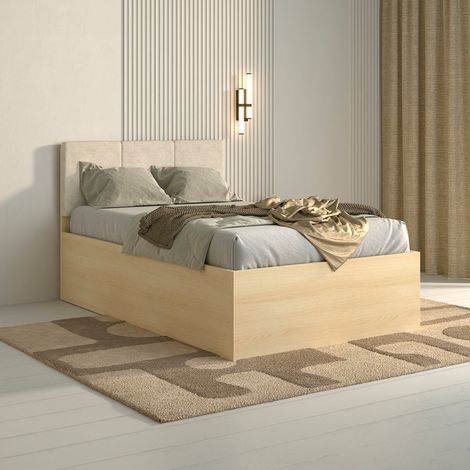 Cama 120x200 somier incluido Téana Madera y Beige (1/4)