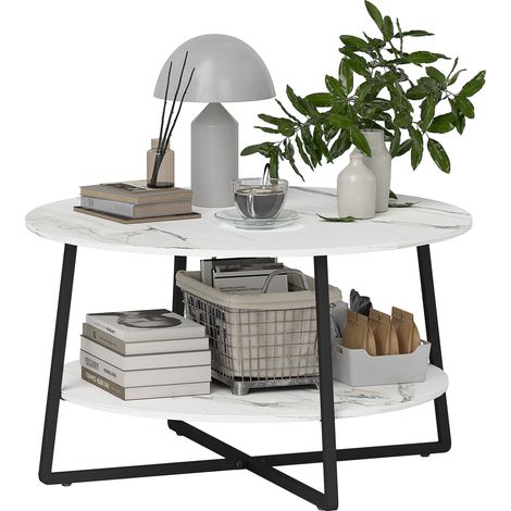 Stylish Two-Tier Marble-Effect Coffee Table in White and Black для Modern Living Room Decor (1/5)