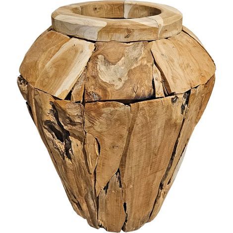 Grand vase décoratif en bois de teck massif H. 59 cm - WINNIE L
