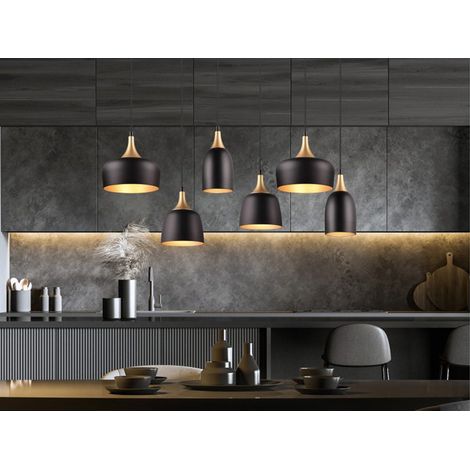 LED Pendelleuchte 6 flammig Metall Schwarz Gold, Breite 90cm (1/5)