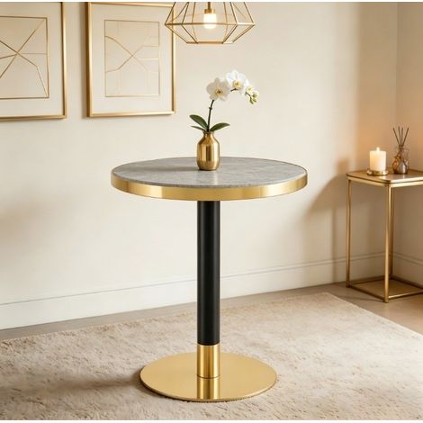 Tavolino rotondo in MDF e metallo, 60 cm, grigio, H 73,7 cm (1/5)
