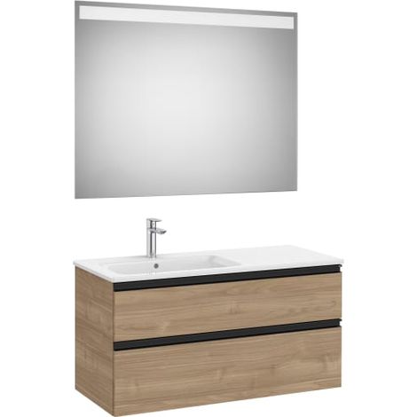 PACK MUEBLE THE GAP 1000X460 2 CAJONES + LAVABO IZQUIERDA + ESPEJO EIDOS NOGAL
