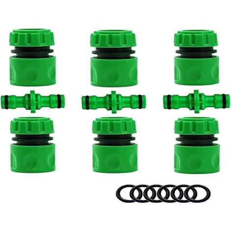 Lot de 10 Raccords d'arrosage Rapides Ensemble pour Tuyau d'arrosage (6Pcs 1/2" Tuyau Rapides Raccord,2Pcs Double connecteur,2Pcs Connecteur Nez de Robinet,verte) (1/5)