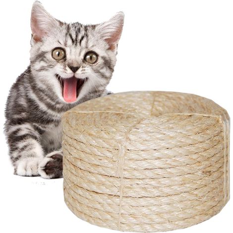 QAZQA Corde de Sisal Naturel 6mm, Naturel Corde Remplacement pour Arbre à Chat Accessoire, Corde de Jardin, Art, Pieds de Bureau Corde contraignant (10M, 6MM)