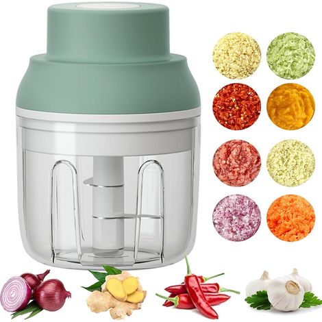 Mini robot culinaire électrique : hachoir à ail portable 250 ml, rechargeable par USB (vert) (1/5)